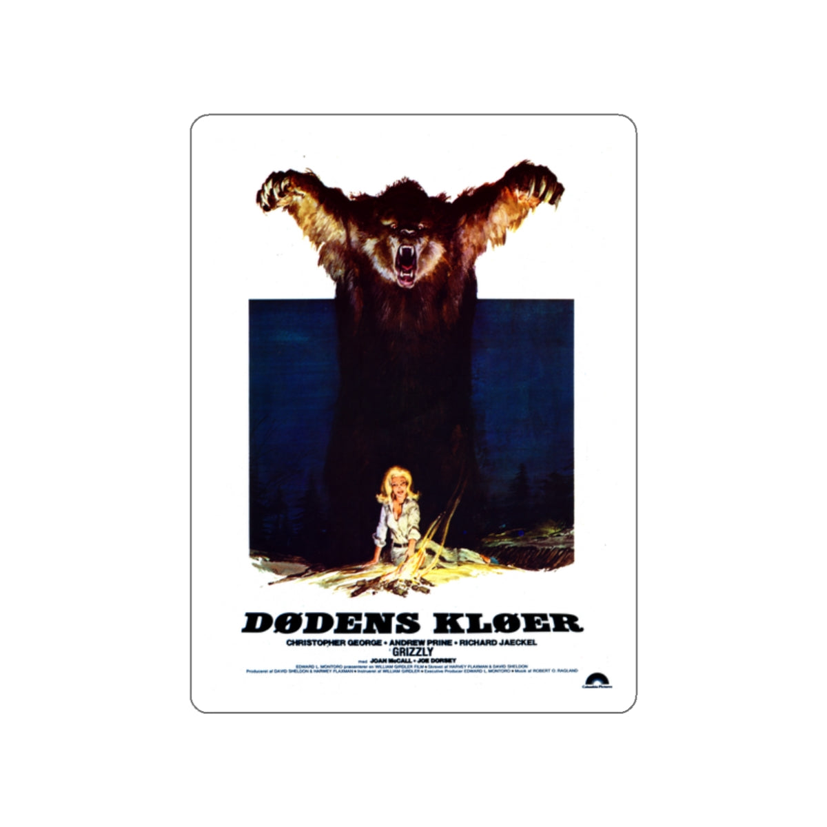 GRIZZLY (DANISH) 1976 Movie Poster STICKER Vinyl Die-Cut Decal-2 Inch-The Sticker Space