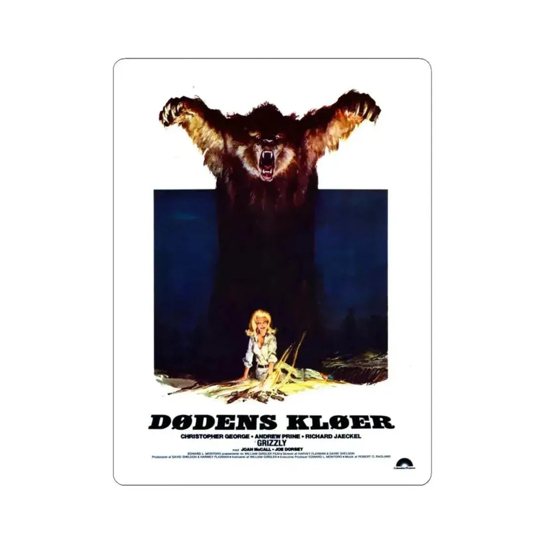 GRIZZLY (DANISH) 1976 Movie Poster - STICKER Vinyl Kiss-Cut Decal 3 Inch White - The Sticker Space