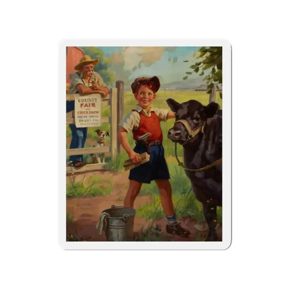 Grooming for the County Fair (Magazine Illustration) Refrigerator Magnet 2 Inch Die-Cut - The Sticker Space