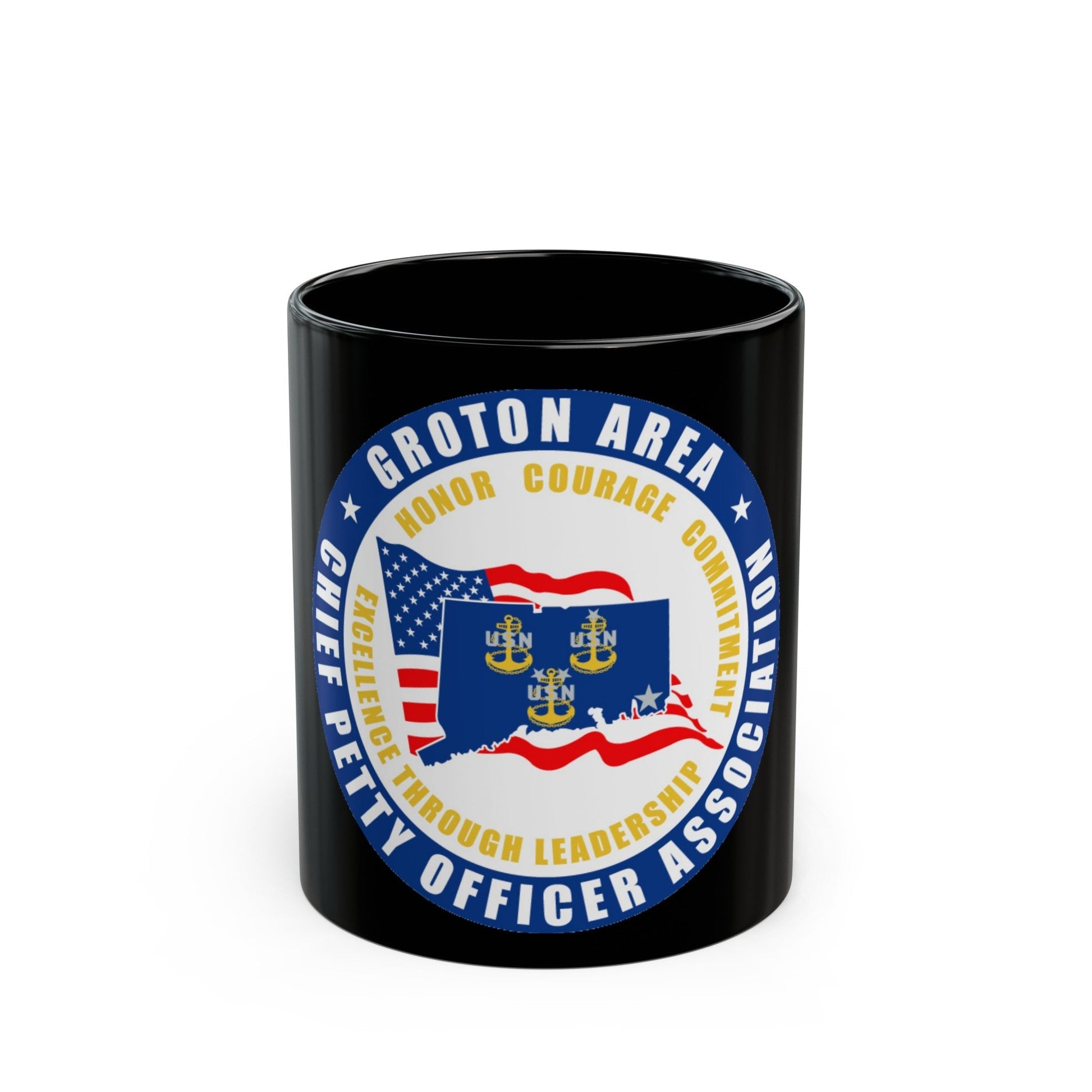 Groton Area CPOA Chief Petty Officer Associations (U.S. Navy) Black Coffee Mug-11oz-The Sticker Space