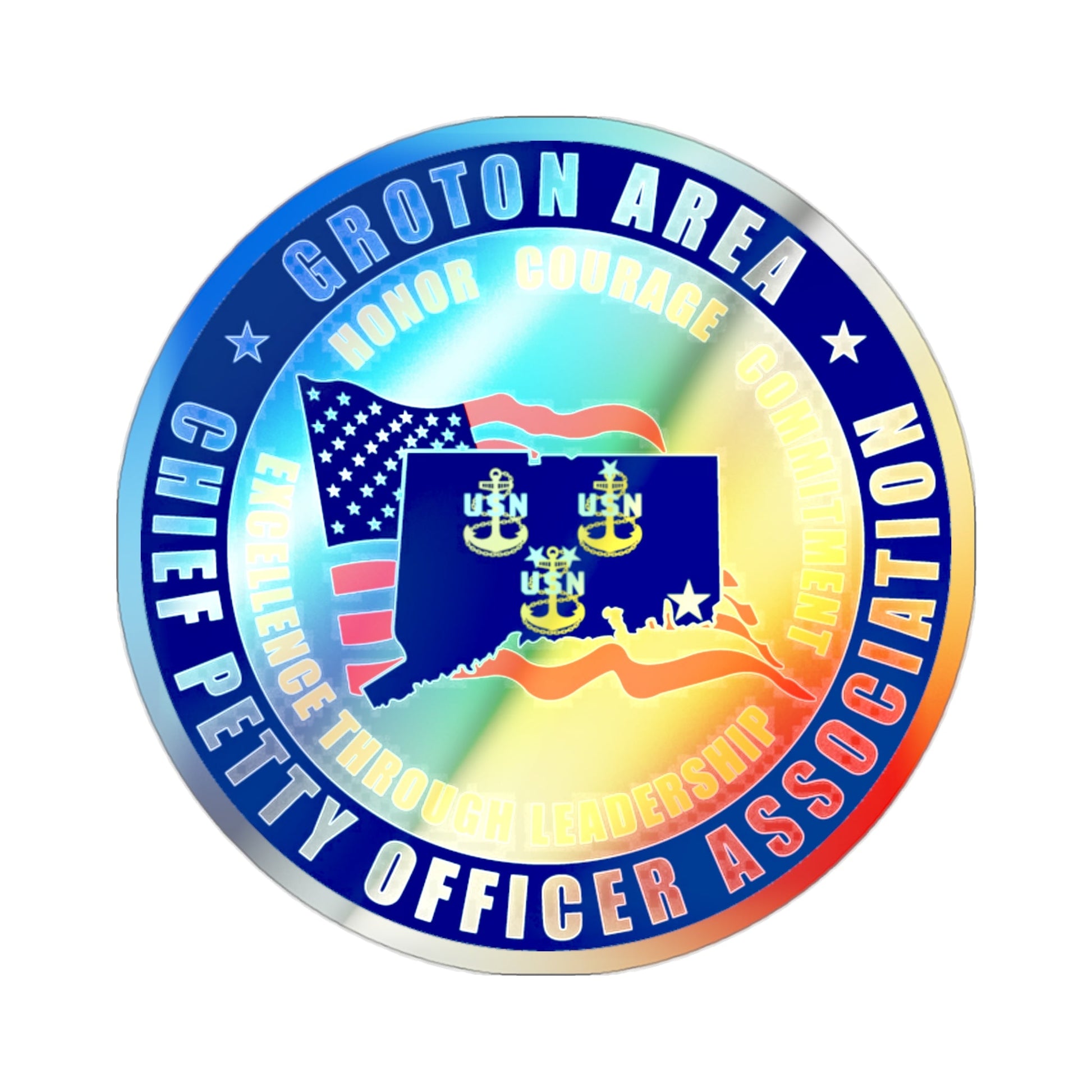 Groton Area CPOA Chief Petty Officer Associations (U.S. Navy) Holographic STICKER Die-Cut Vinyl Decal-2 Inch-The Sticker Space