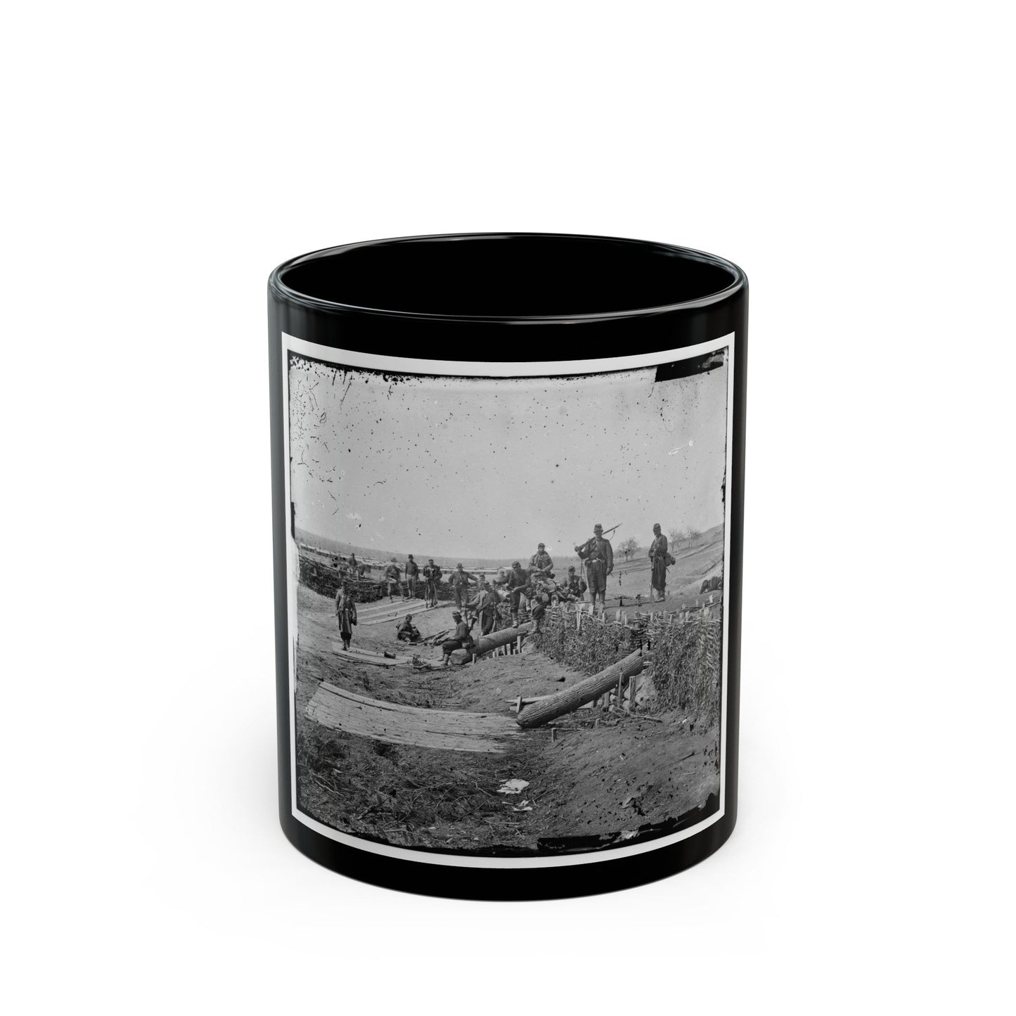 Group Of Federal Soldiers In Confederate Fort On Heights Of Centreville With Quaker Guns (U.S. Civil War) Black Coffee Mug-11oz-The Sticker Space