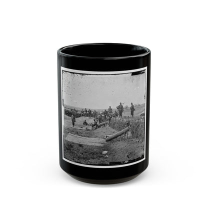 Group Of Federal Soldiers In Confederate Fort On Heights Of Centreville With Quaker Guns (U.S. Civil War) Black Coffee Mug-15oz-The Sticker Space