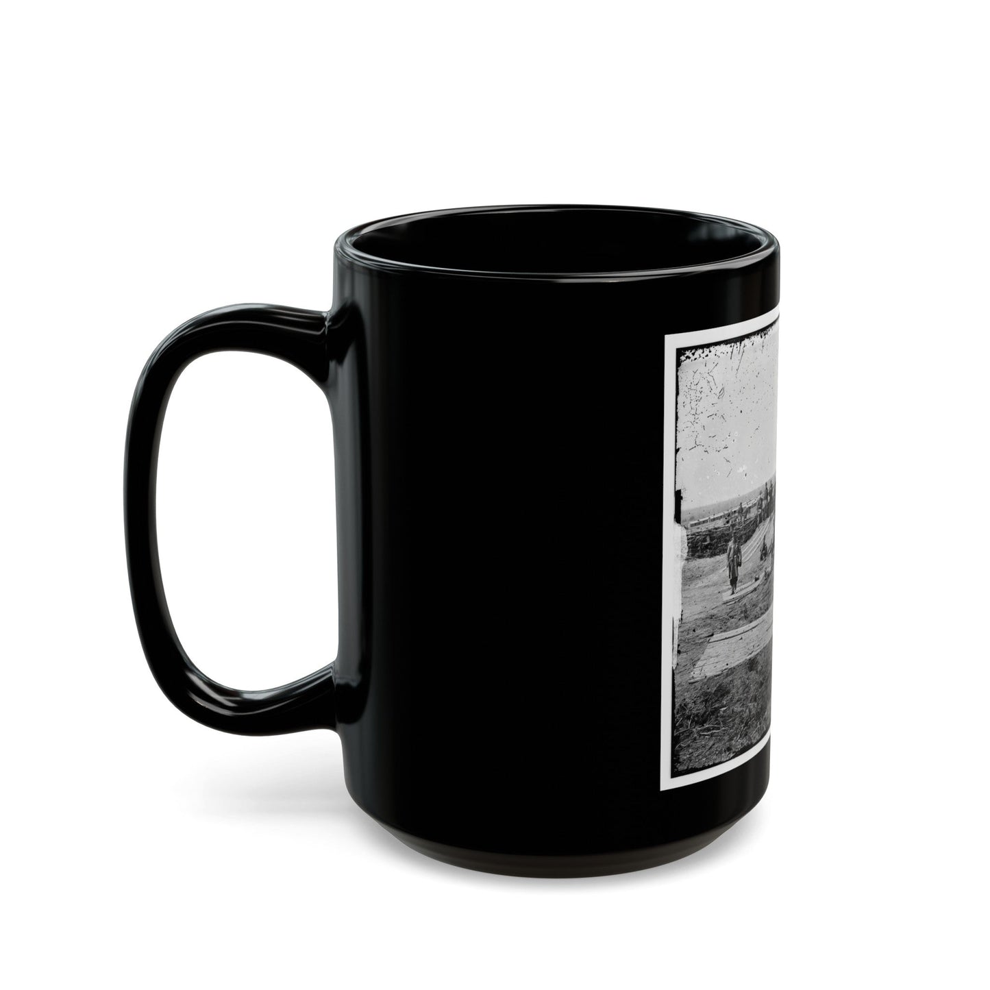 Group Of Federal Soldiers In Confederate Fort On Heights Of Centreville With Quaker Guns (U.S. Civil War) Black Coffee Mug-The Sticker Space