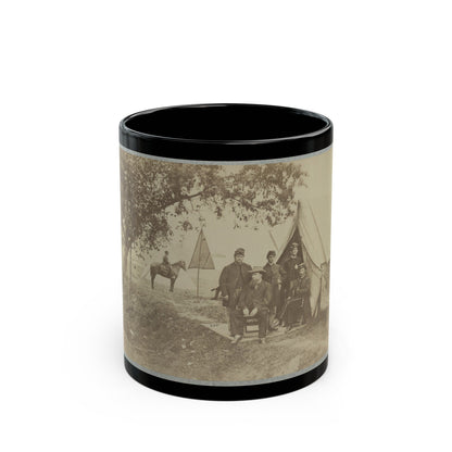 Group Of Five Officers Outside A Tent With A Man Sitting On A Horse In The Background (U.S. Civil War) Black Coffee Mug-11oz-The Sticker Space