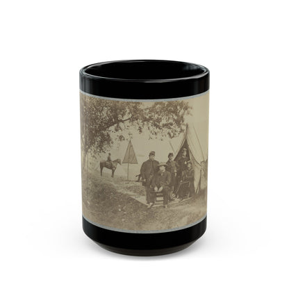 Group Of Five Officers Outside A Tent With A Man Sitting On A Horse In The Background (U.S. Civil War) Black Coffee Mug-15oz-The Sticker Space