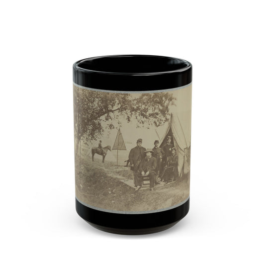 Group Of Five Officers Outside A Tent With A Man Sitting On A Horse In The Background (U.S. Civil War) Black Coffee Mug-15oz-The Sticker Space