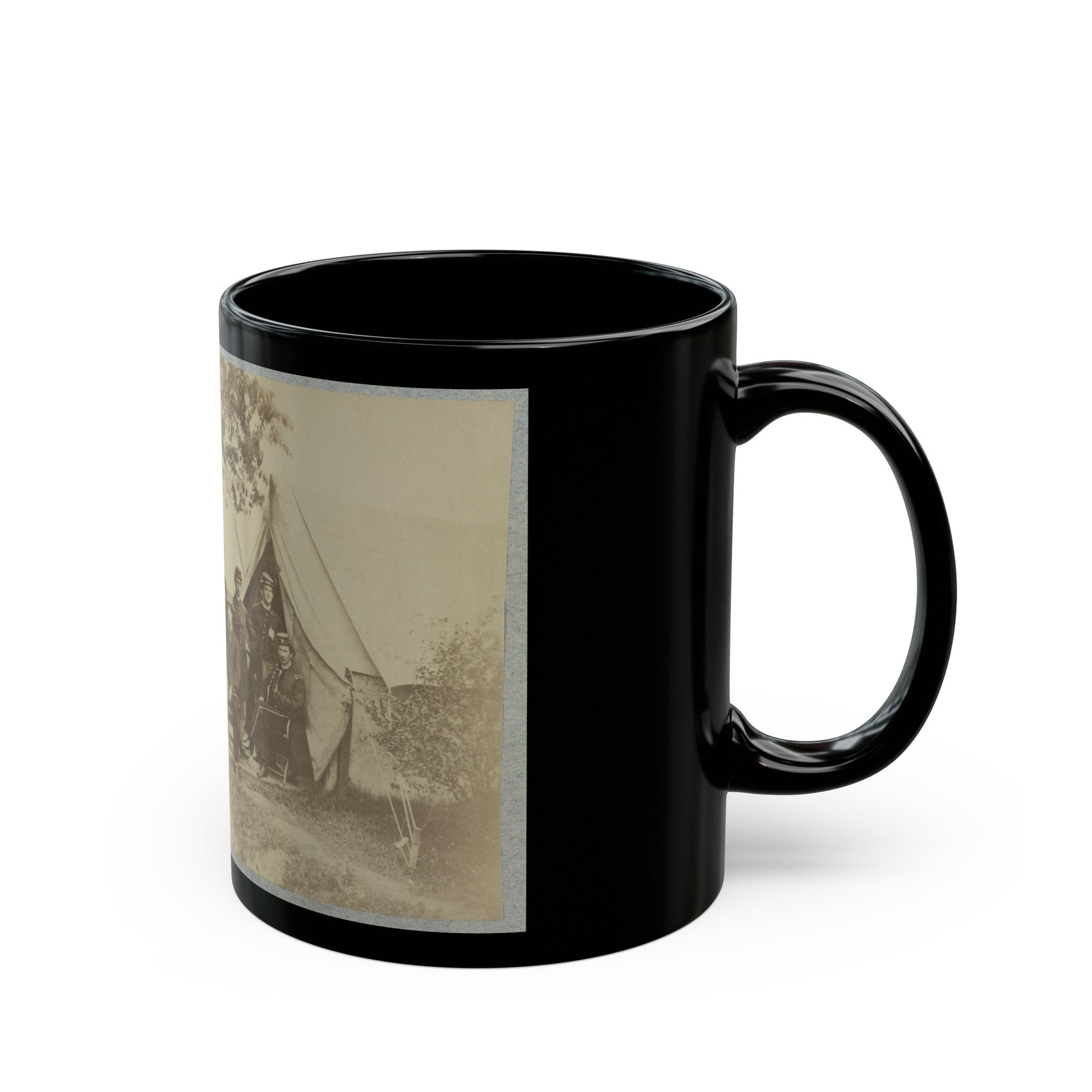 Group Of Five Officers Outside A Tent With A Man Sitting On A Horse In The Background (U.S. Civil War) Black Coffee Mug-The Sticker Space