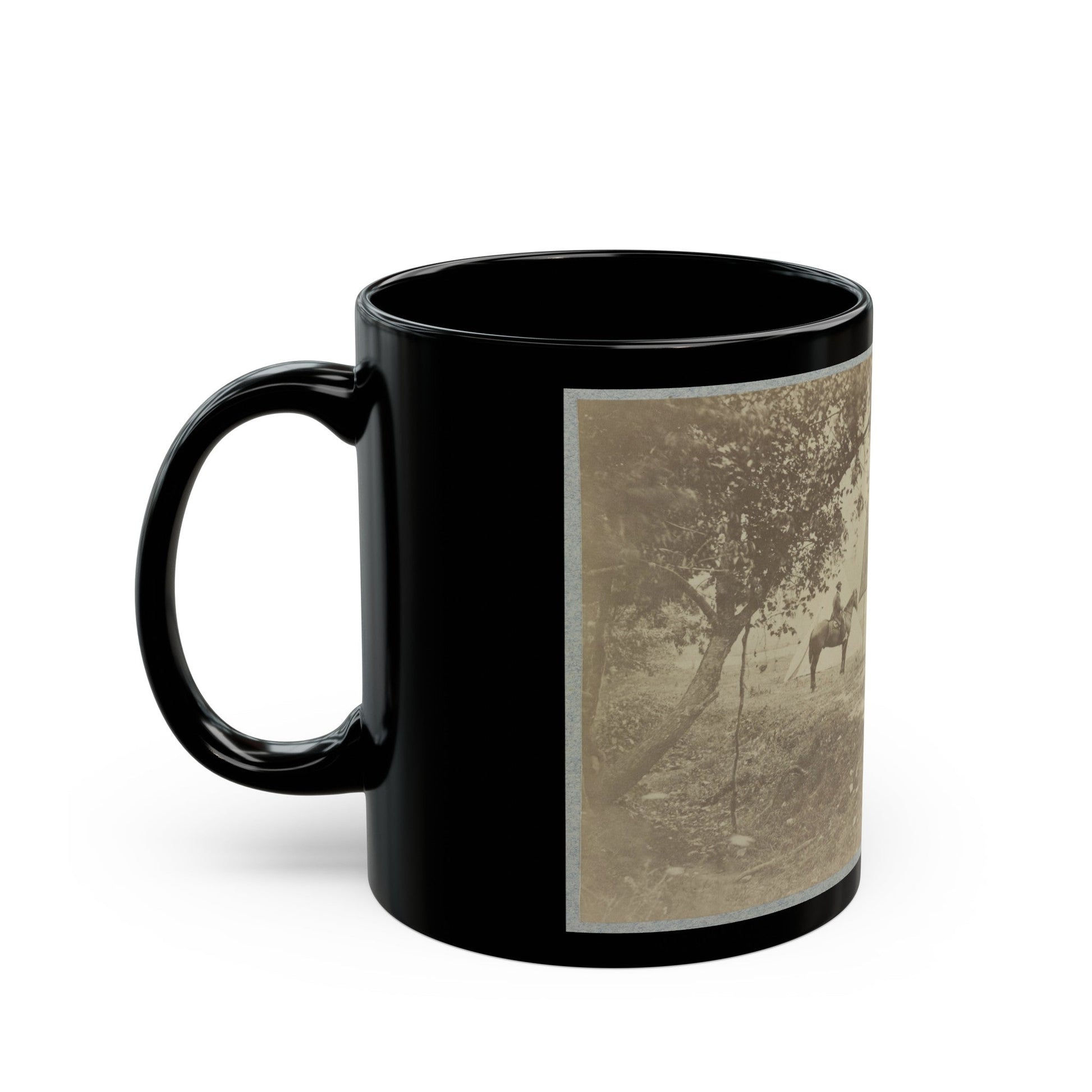 Group Of Five Officers Outside A Tent With A Man Sitting On A Horse In The Background (U.S. Civil War) Black Coffee Mug-The Sticker Space