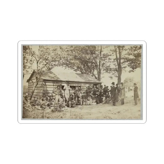 Group of Officers and Soldiers Outside a Sutler's Store (U.S. Civil War) STICKER Vinyl Kiss-Cut Decal 2 Inch White - The Sticker Space