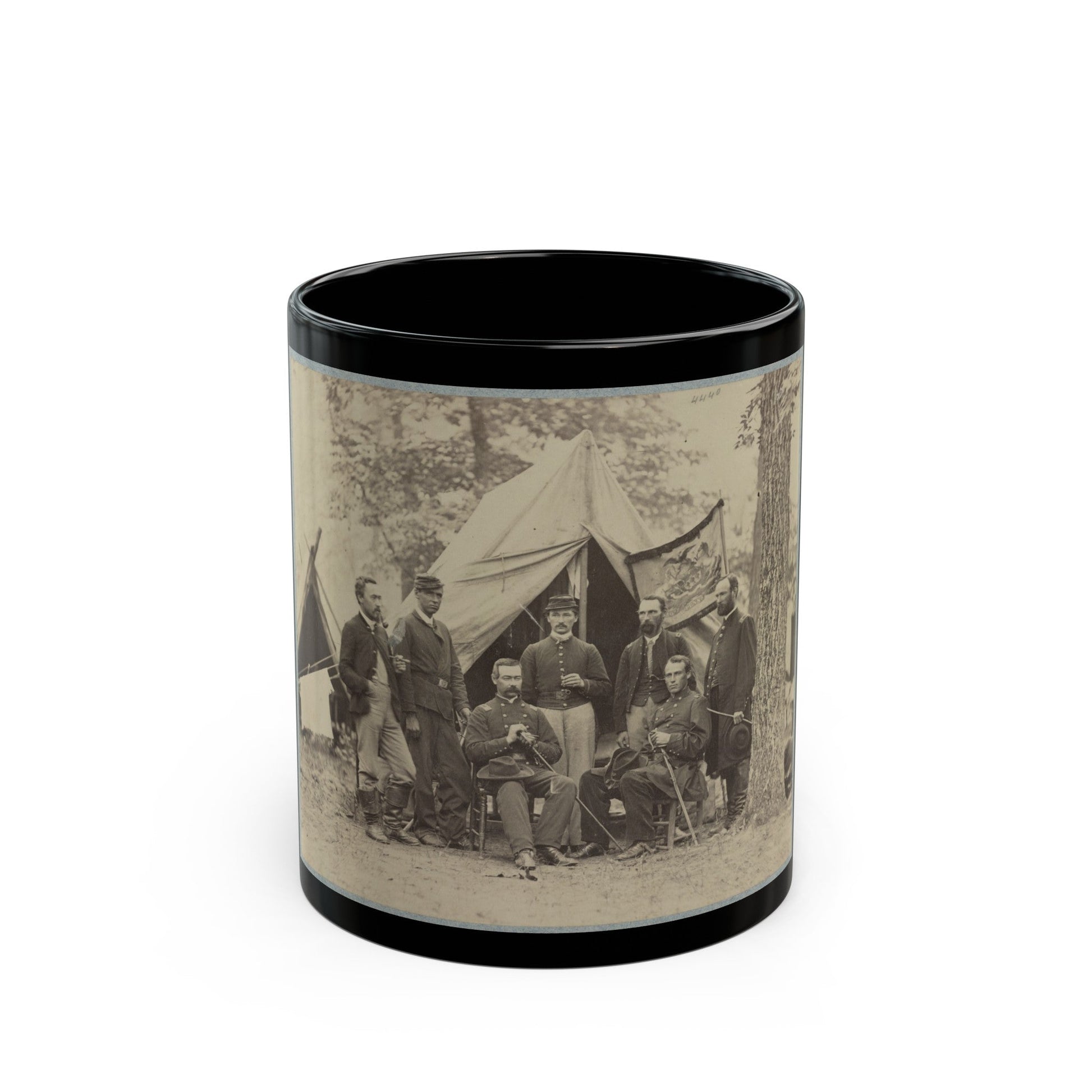 Group Of Officers In Front Of Tents (U.S. Civil War) Black Coffee Mug-11oz-The Sticker Space