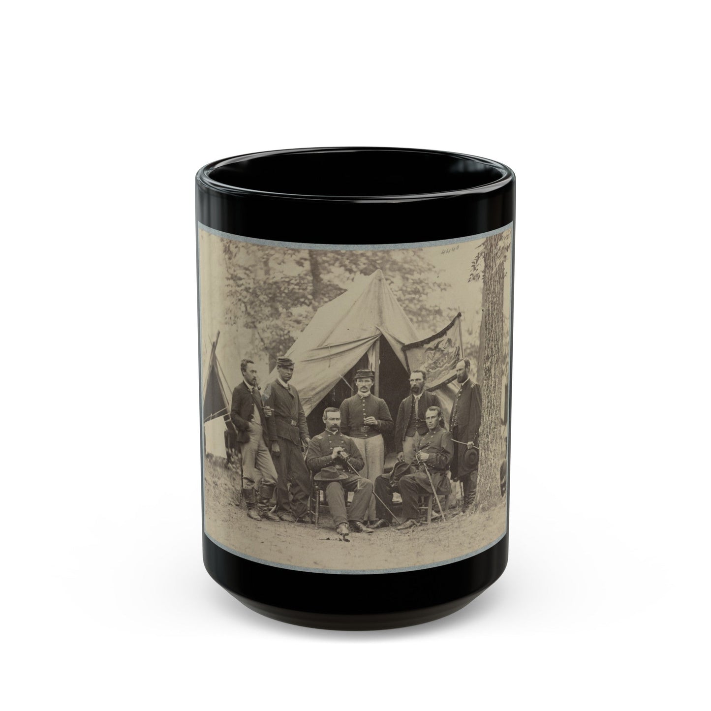 Group Of Officers In Front Of Tents (U.S. Civil War) Black Coffee Mug-15oz-The Sticker Space