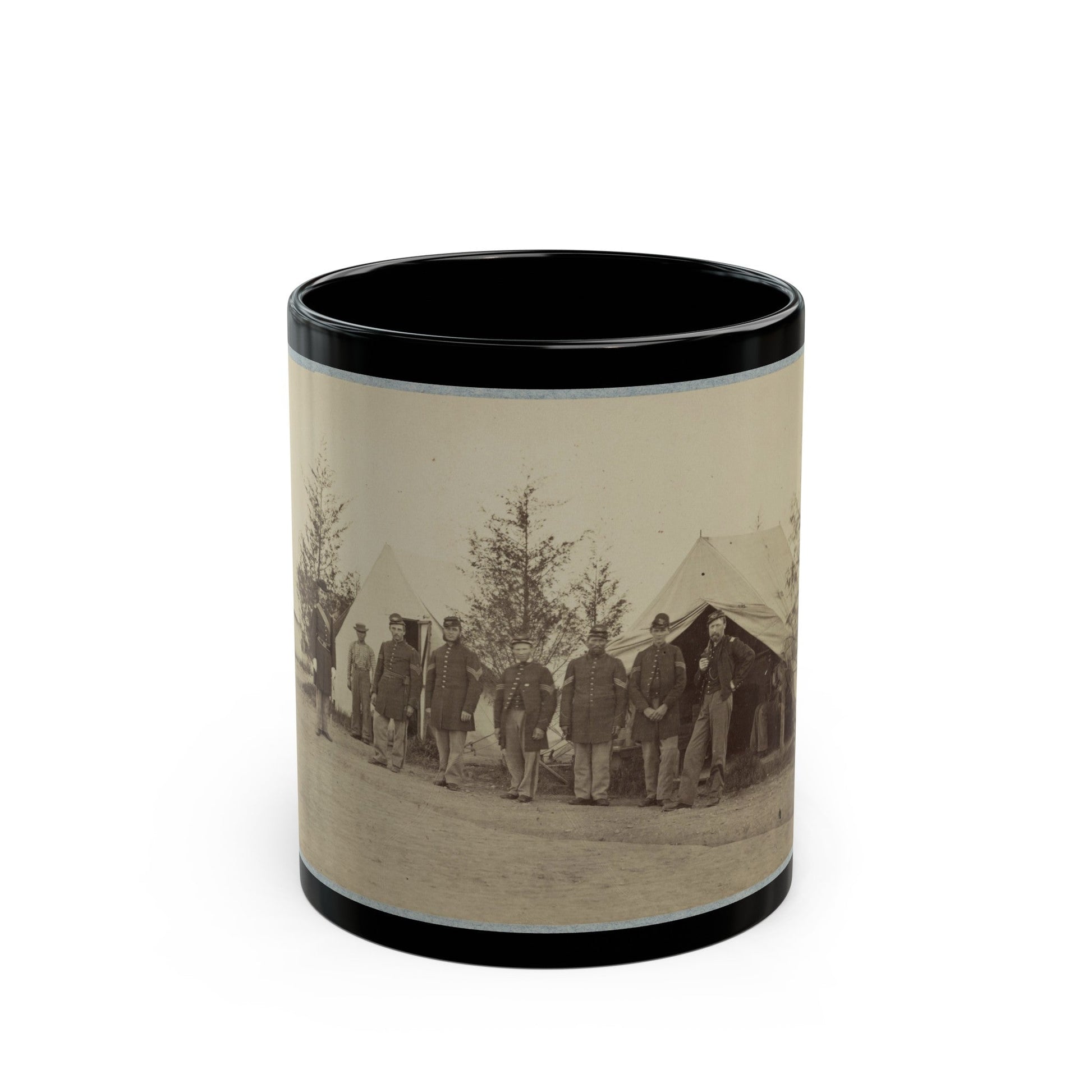 Group Of Officers Lined Up In Front Of The Tents (U.S. Civil War) Black Coffee Mug-11oz-The Sticker Space