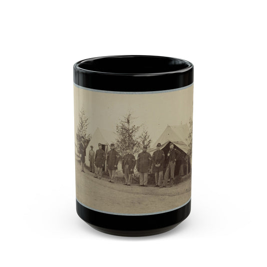 Group Of Officers Lined Up In Front Of The Tents (U.S. Civil War) Black Coffee Mug-15oz-The Sticker Space