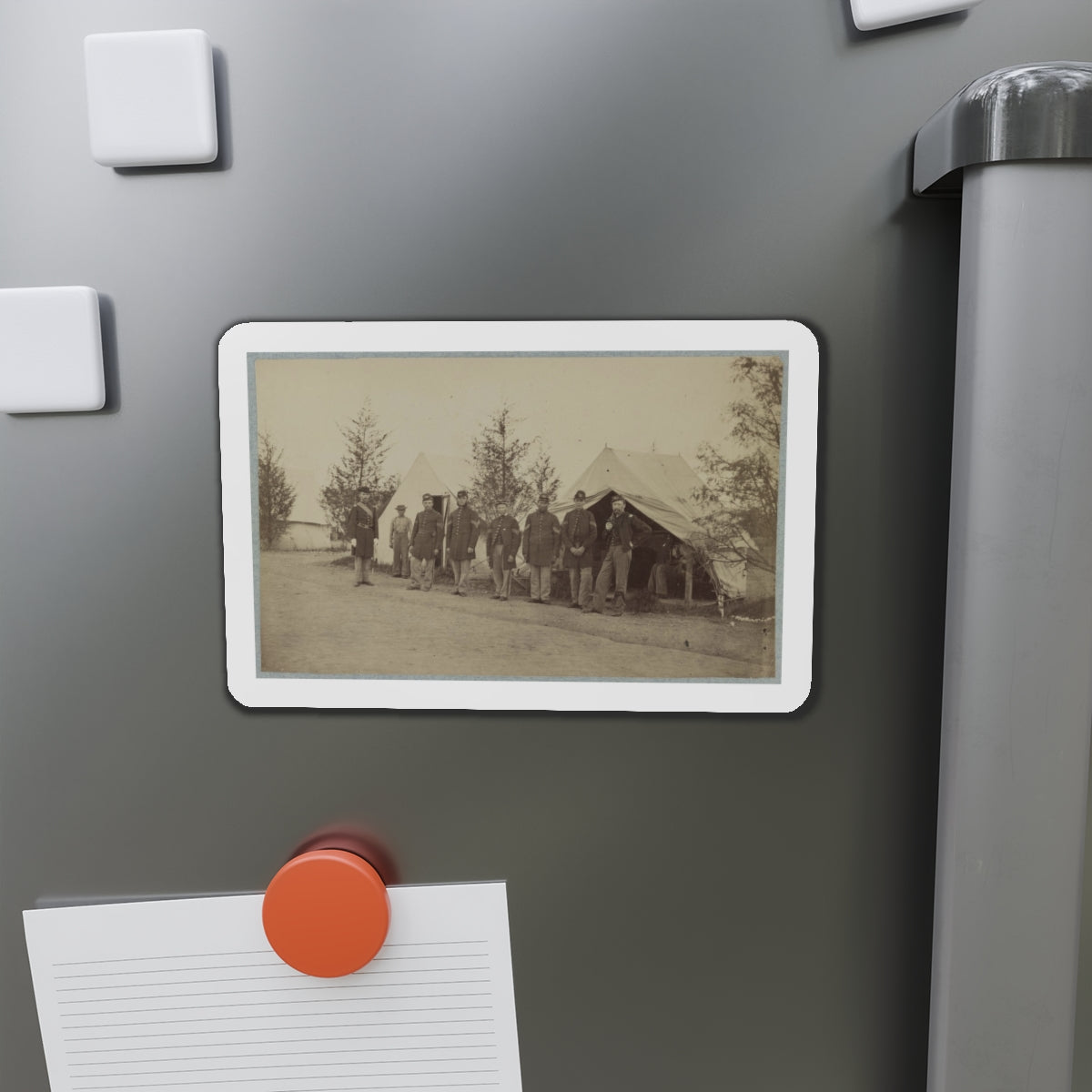 Group Of Officers Lined Up In Front Of The Tents (U.S. Civil War) Refrigerator Magnet-The Sticker Space