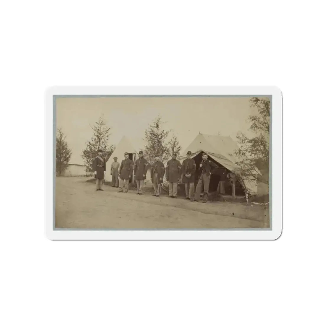 Group Of Officers Lined Up In Front Of The Tents (U.S. Civil War) Refrigerator Magnet 3 Inch Die-Cut - The Sticker Space