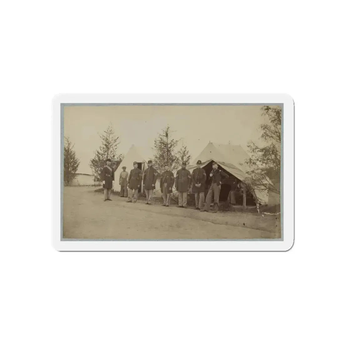 Group Of Officers Lined Up In Front Of The Tents (U.S. Civil War) Refrigerator Magnet 5 Inch Die-Cut - The Sticker Space