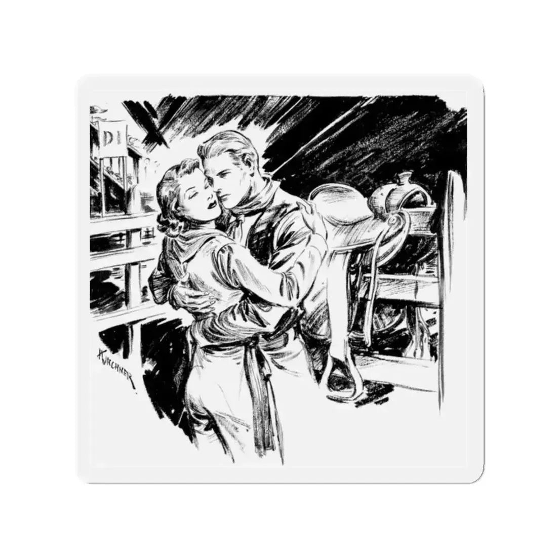 Group of six interior pulp illustrations (1) (Magazine Illustration) Refrigerator Magnet 2 Inch Die-Cut - The Sticker Space