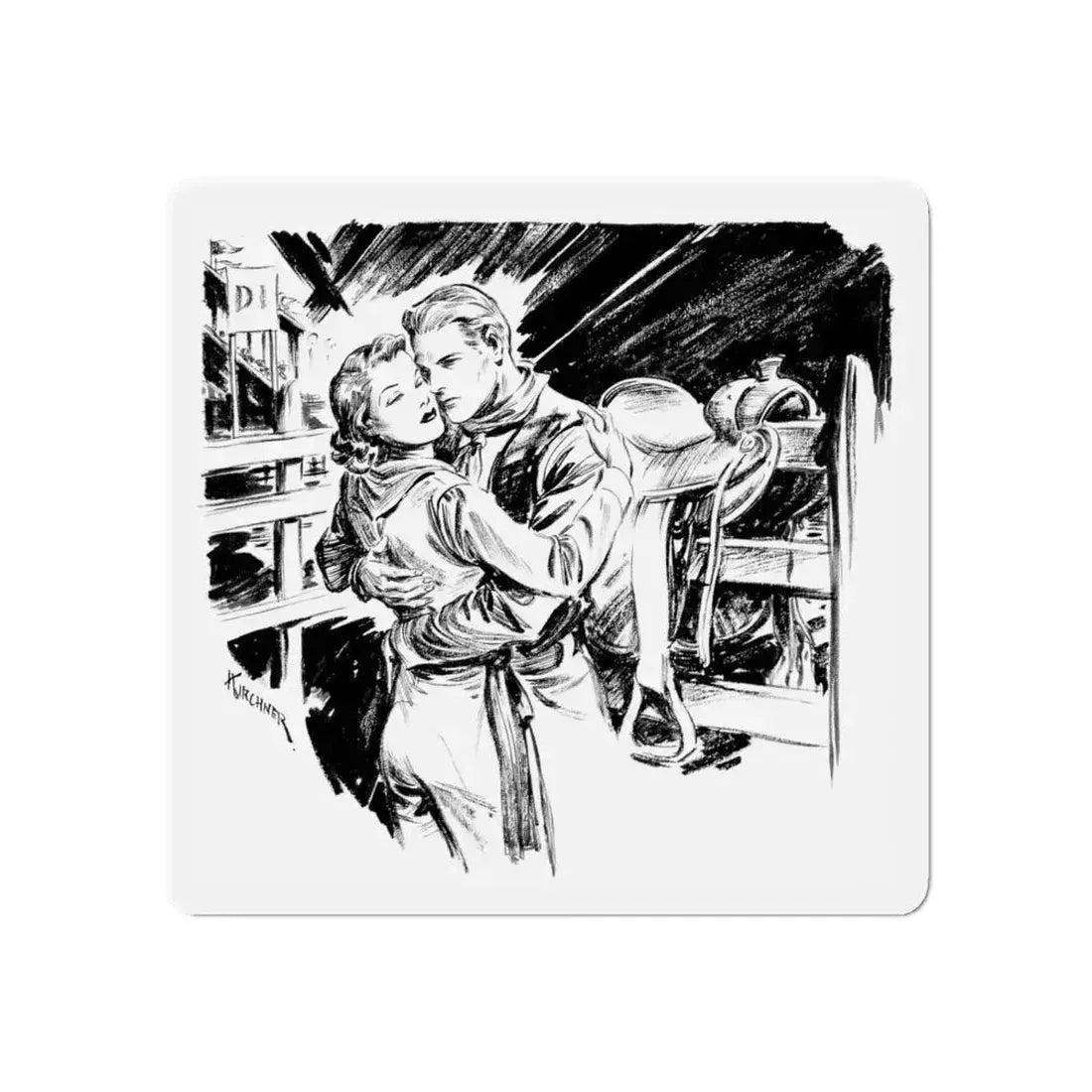 Group of six interior pulp illustrations (1) (Magazine Illustration) Refrigerator Magnet 6 Inch Die-Cut - The Sticker Space