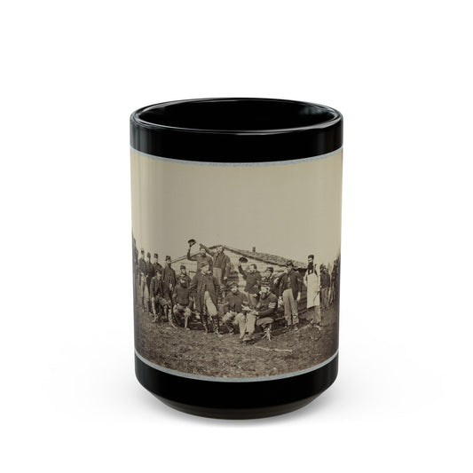 Group Of Soldiers Gathered Outside A Cabin (U.S. Civil War) Black Coffee Mug-15oz-The Sticker Space