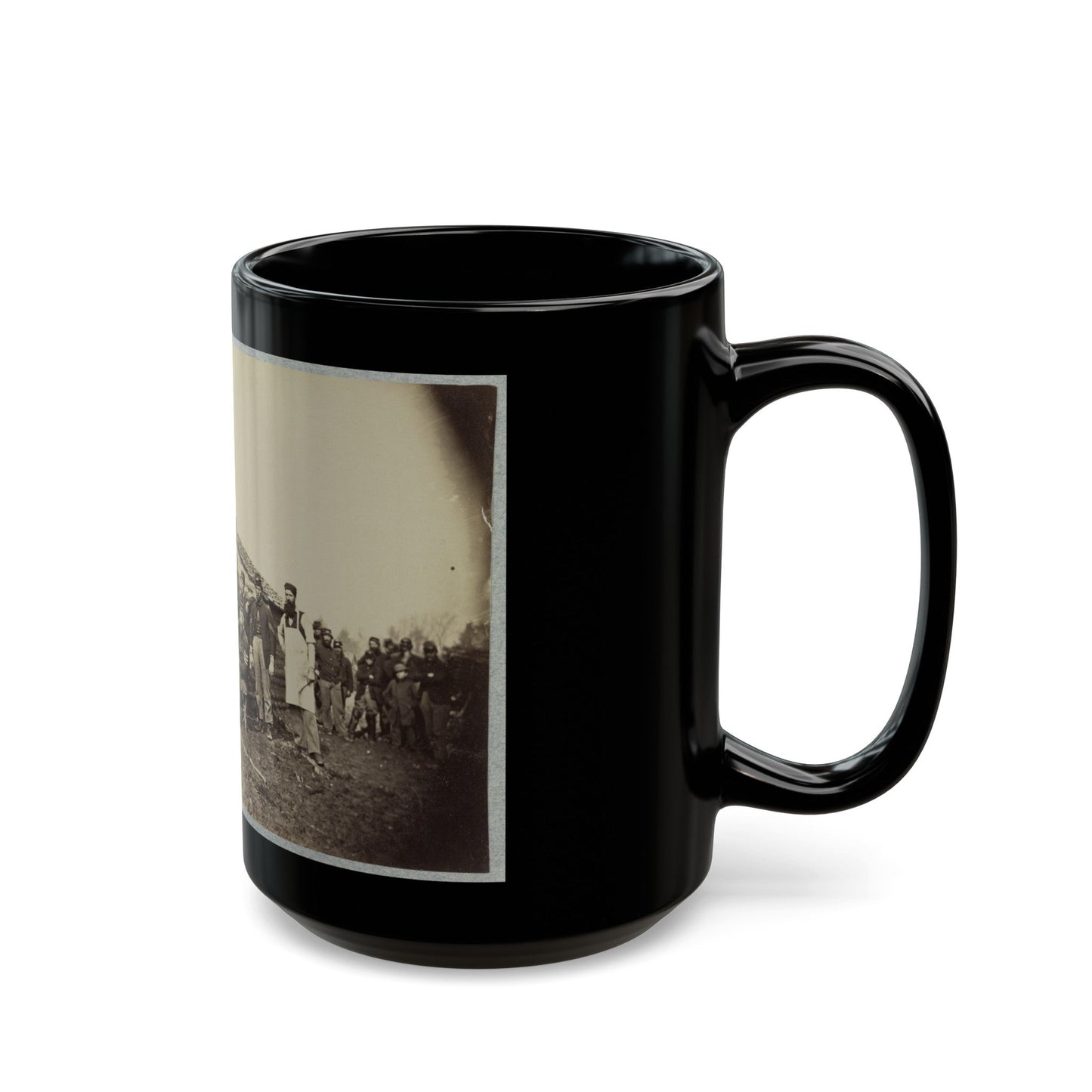 Group Of Soldiers Gathered Outside A Cabin (U.S. Civil War) Black Coffee Mug-The Sticker Space