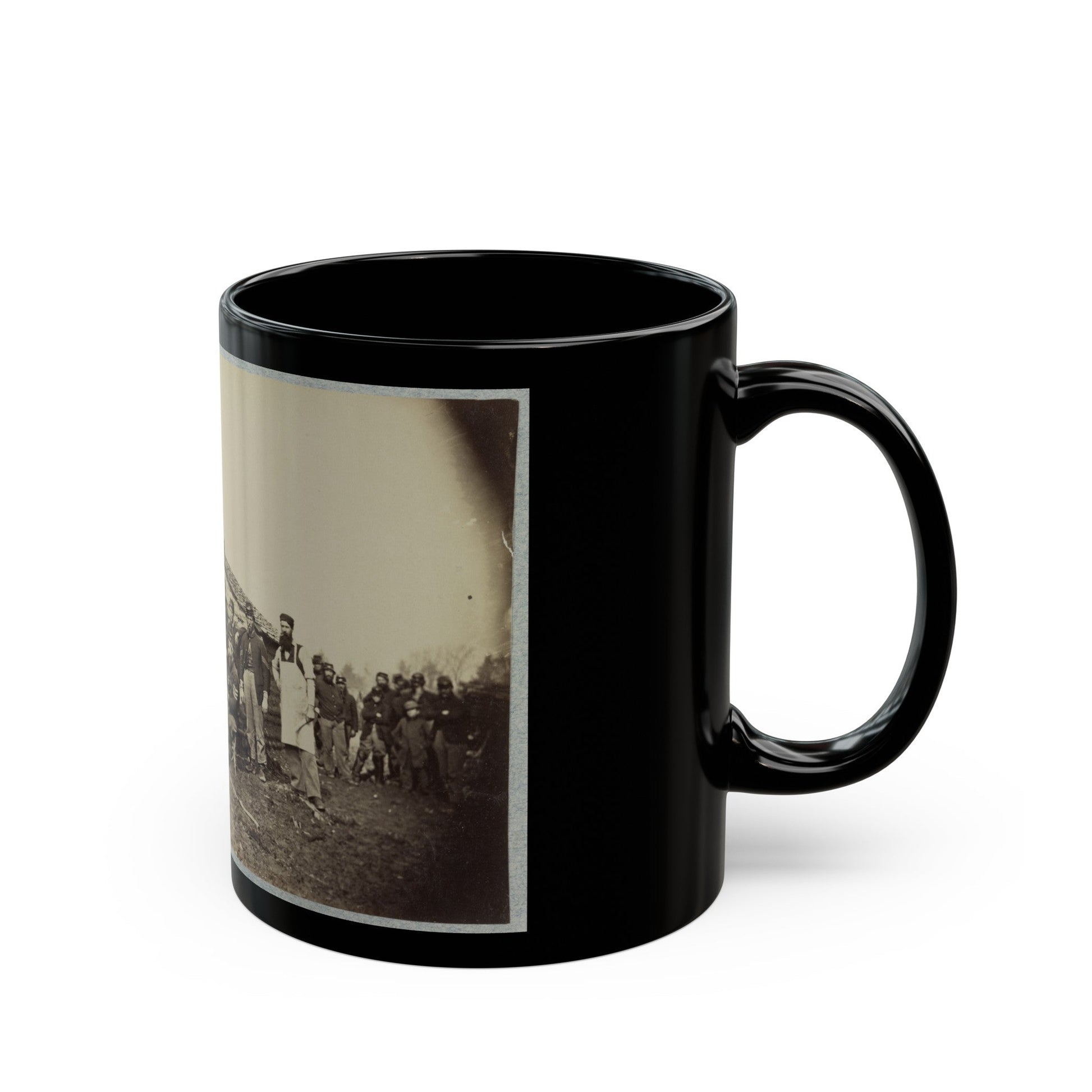 Group Of Soldiers Gathered Outside A Cabin (U.S. Civil War) Black Coffee Mug-The Sticker Space