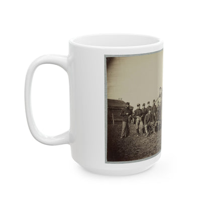 Group Of Soldiers Gathered Outside A Cabin (U.S. Civil War) White Coffee Mug