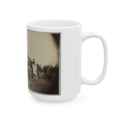 Group Of Soldiers Gathered Outside A Cabin (U.S. Civil War) White Coffee Mug