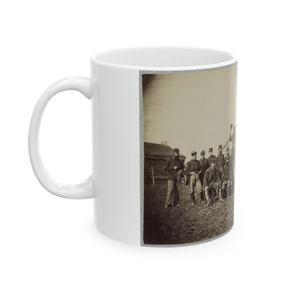 Group Of Soldiers Gathered Outside A Cabin (U.S. Civil War) White Coffee Mug