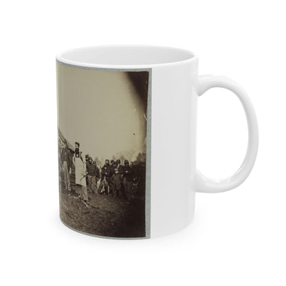 Group Of Soldiers Gathered Outside A Cabin (U.S. Civil War) White Coffee Mug