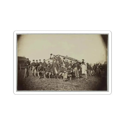 Group of Soldiers Gathered Outside a Cabin (U.S. Civil War) STICKER Vinyl Kiss-Cut Decal 2 Inch White - The Sticker Space