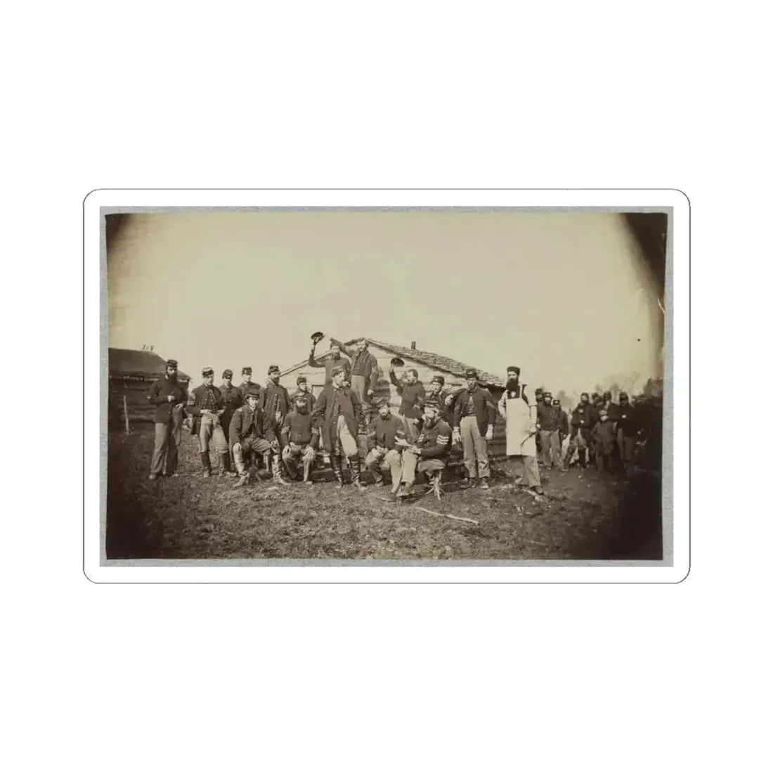 Group of Soldiers Gathered Outside a Cabin (U.S. Civil War) STICKER Vinyl Kiss-Cut Decal 6 Inch White - The Sticker Space