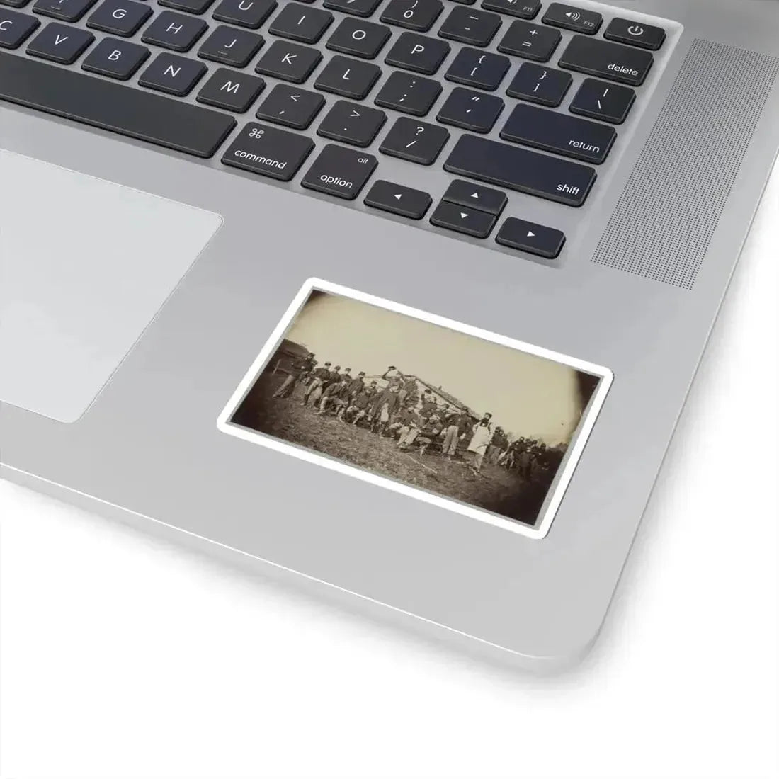 Group of Soldiers Gathered Outside a Cabin (U.S. Civil War) STICKER Vinyl Kiss-Cut Decal - The Sticker Space