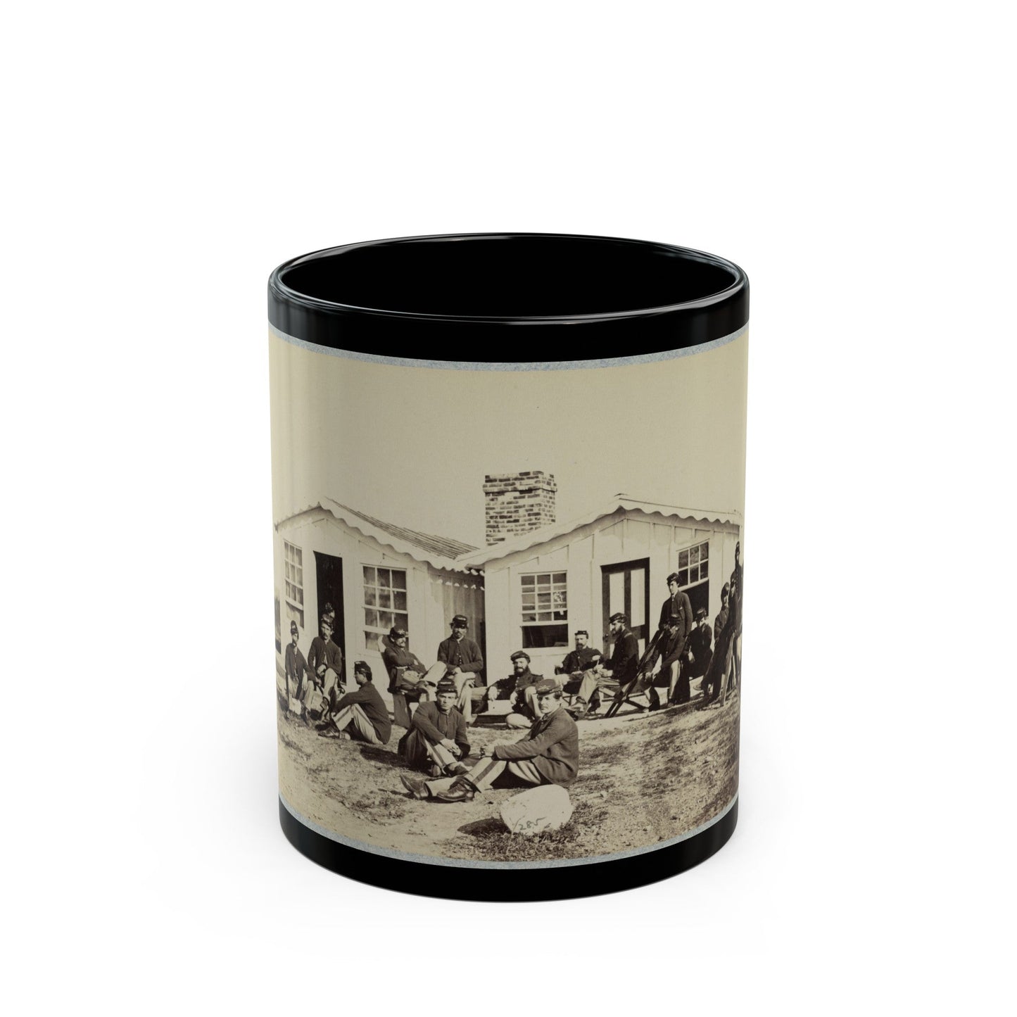 Group Of Soldiers Outside Winter Quarters (U.S. Civil War) Black Coffee Mug-11oz-The Sticker Space