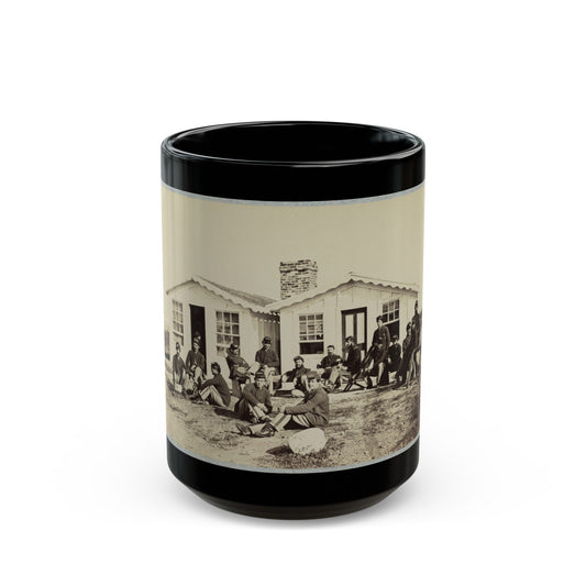 Group Of Soldiers Outside Winter Quarters (U.S. Civil War) Black Coffee Mug-15oz-The Sticker Space