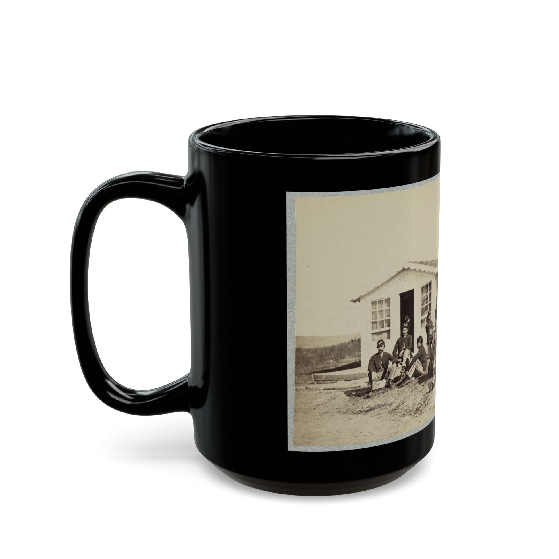 Group Of Soldiers Outside Winter Quarters (U.S. Civil War) Black Coffee Mug-The Sticker Space