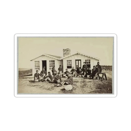 Group of Soldiers Outside Winter Quarters (U.S. Civil War) STICKER Vinyl Kiss-Cut Decal 2 Inch White - The Sticker Space