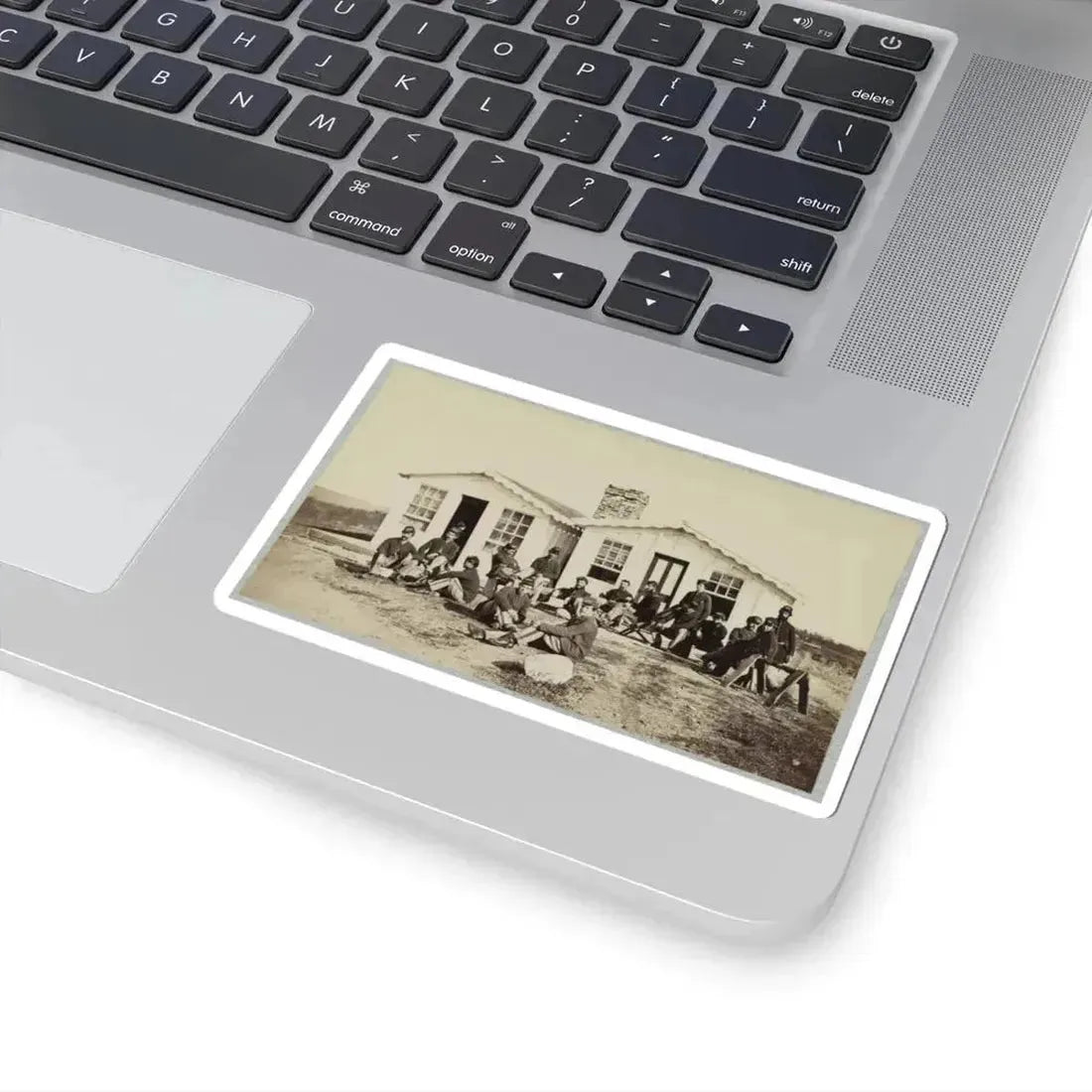 Group of Soldiers Outside Winter Quarters (U.S. Civil War) STICKER Vinyl Kiss-Cut Decal - The Sticker Space