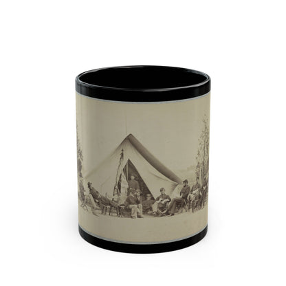 Group Of Soldiers Relax In Front Of A Tent (U.S. Civil War) Black Coffee Mug-11oz-The Sticker Space