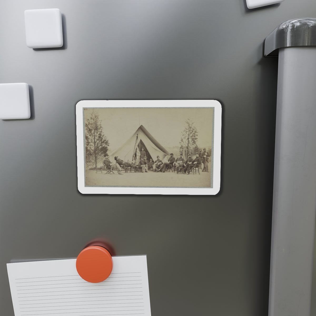 Group Of Soldiers Relax In Front Of A Tent (U.S. Civil War) Refrigerator Magnet-The Sticker Space