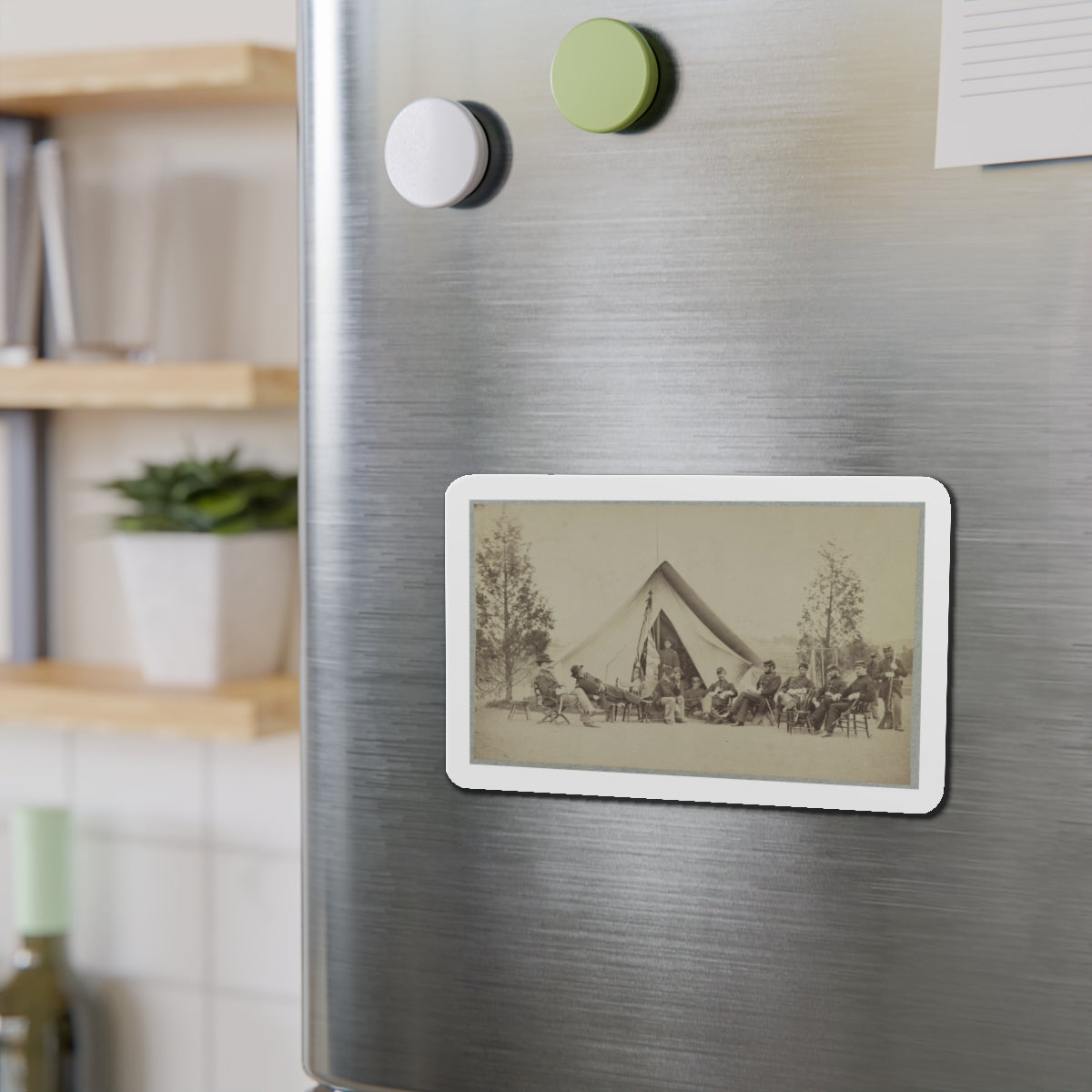 Group Of Soldiers Relax In Front Of A Tent (U.S. Civil War) Refrigerator Magnet-The Sticker Space