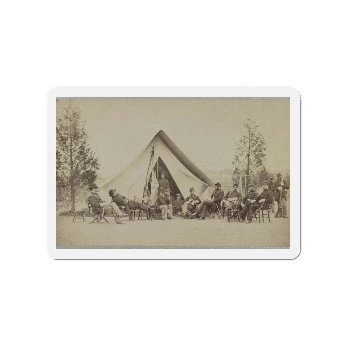 Group Of Soldiers Relax In Front Of A Tent (U.S. Civil War) Refrigerator Magnet-2" x 2"-The Sticker Space