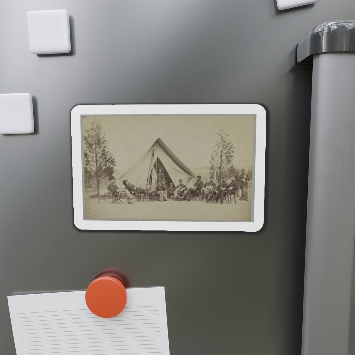 Group Of Soldiers Relax In Front Of A Tent (U.S. Civil War) Refrigerator Magnet-The Sticker Space