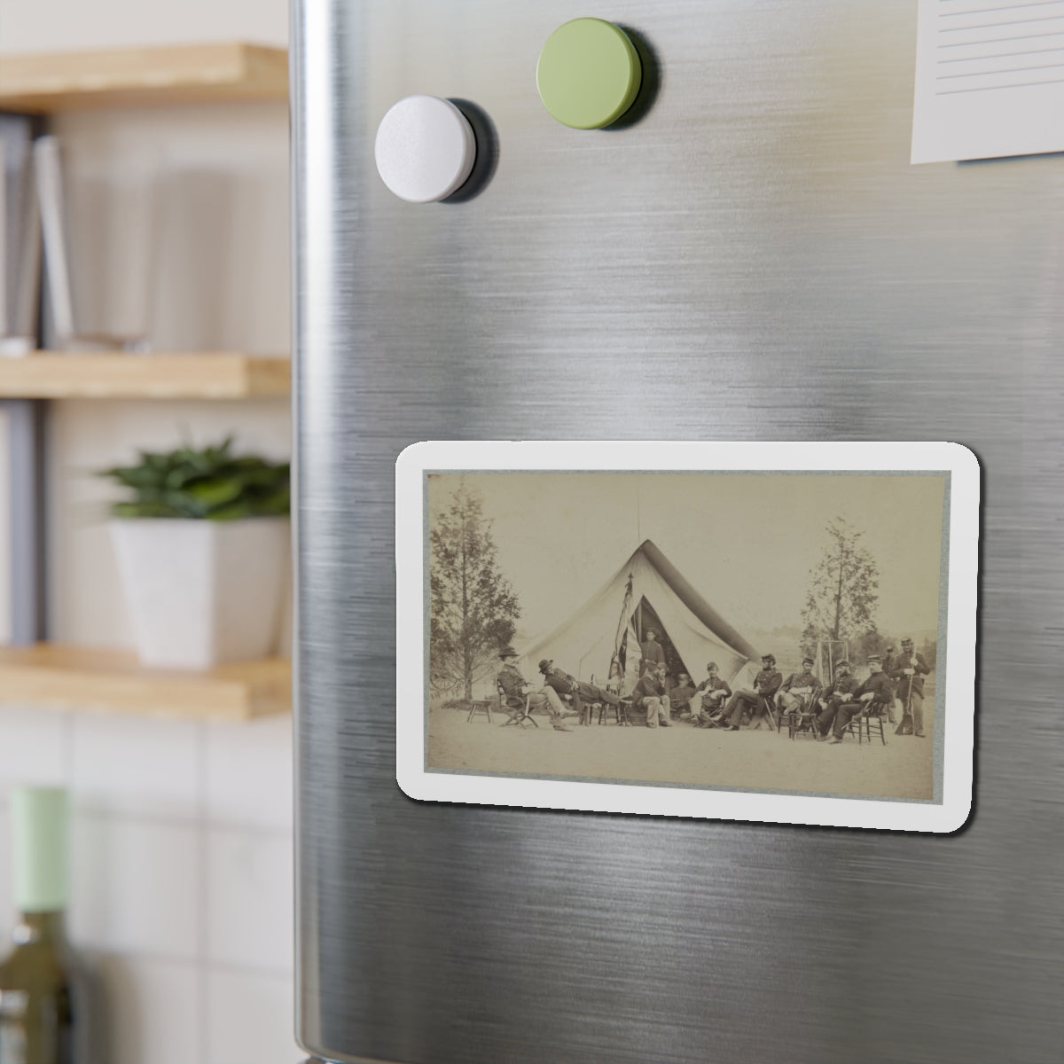 Group Of Soldiers Relax In Front Of A Tent (U.S. Civil War) Refrigerator Magnet-The Sticker Space