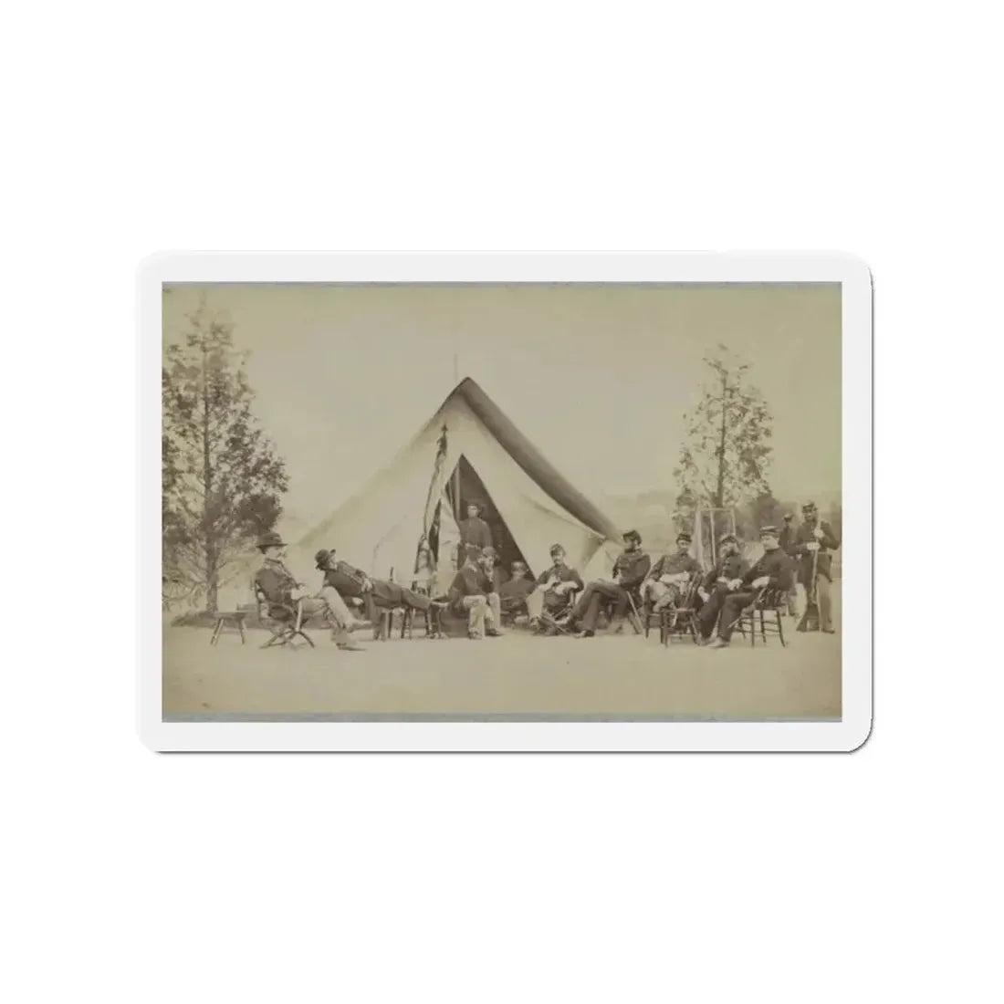 Group Of Soldiers Relax In Front Of A Tent (U.S. Civil War) Refrigerator Magnet 2 Inch Die-Cut - The Sticker Space