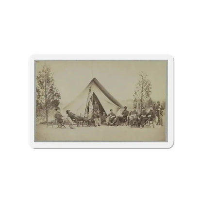 Group Of Soldiers Relax In Front Of A Tent (U.S. Civil War) Refrigerator Magnet 4 Inch Die-Cut - The Sticker Space