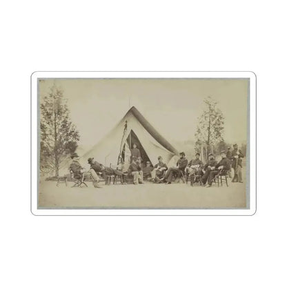 Group of Soldiers Relax in Front of a Tent (U.S. Civil War) STICKER Vinyl Kiss-Cut Decal 4 Inch White - The Sticker Space