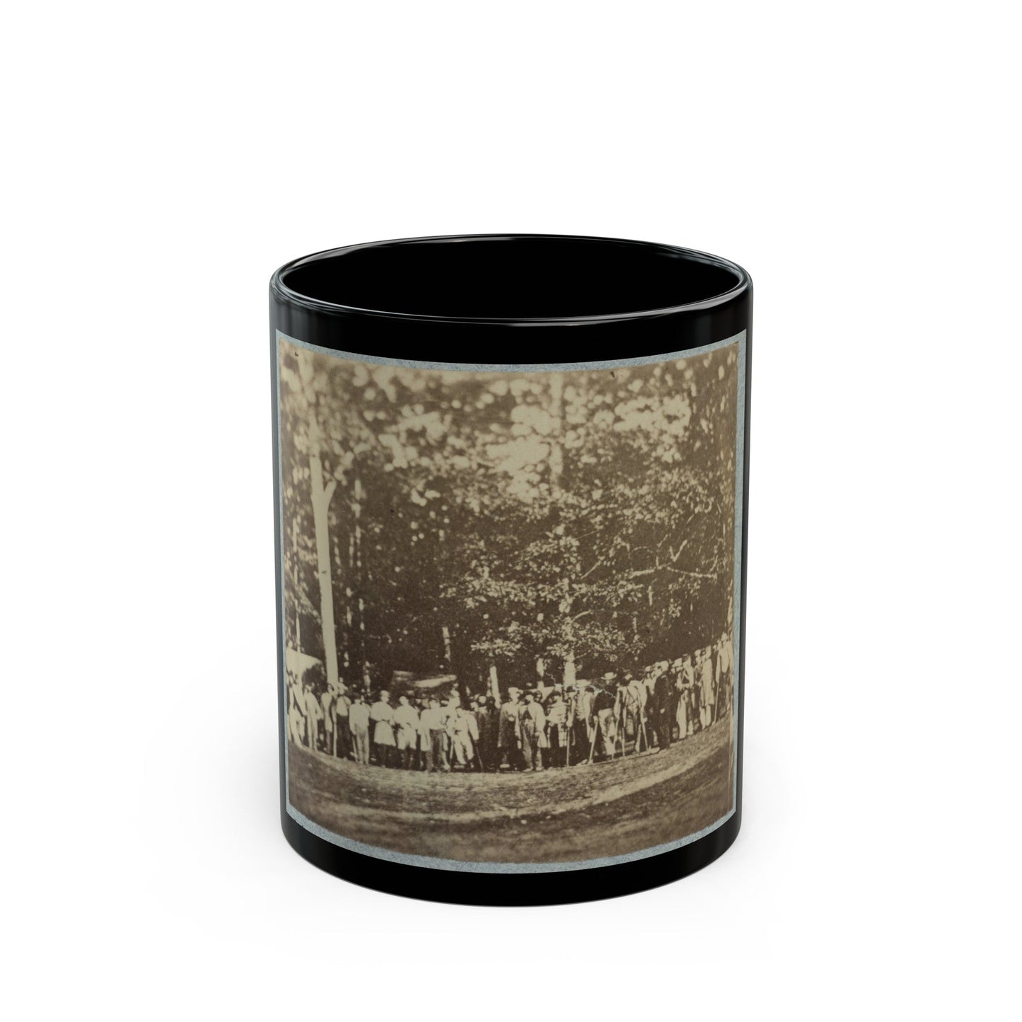 Group Of Soldiers, Some In Uniform And Some With Crutches, Pose In Front Of The Woods Possibly In Pennsylvania (U.S. Civil War) Black Coffee Mug-11oz-The Sticker Space