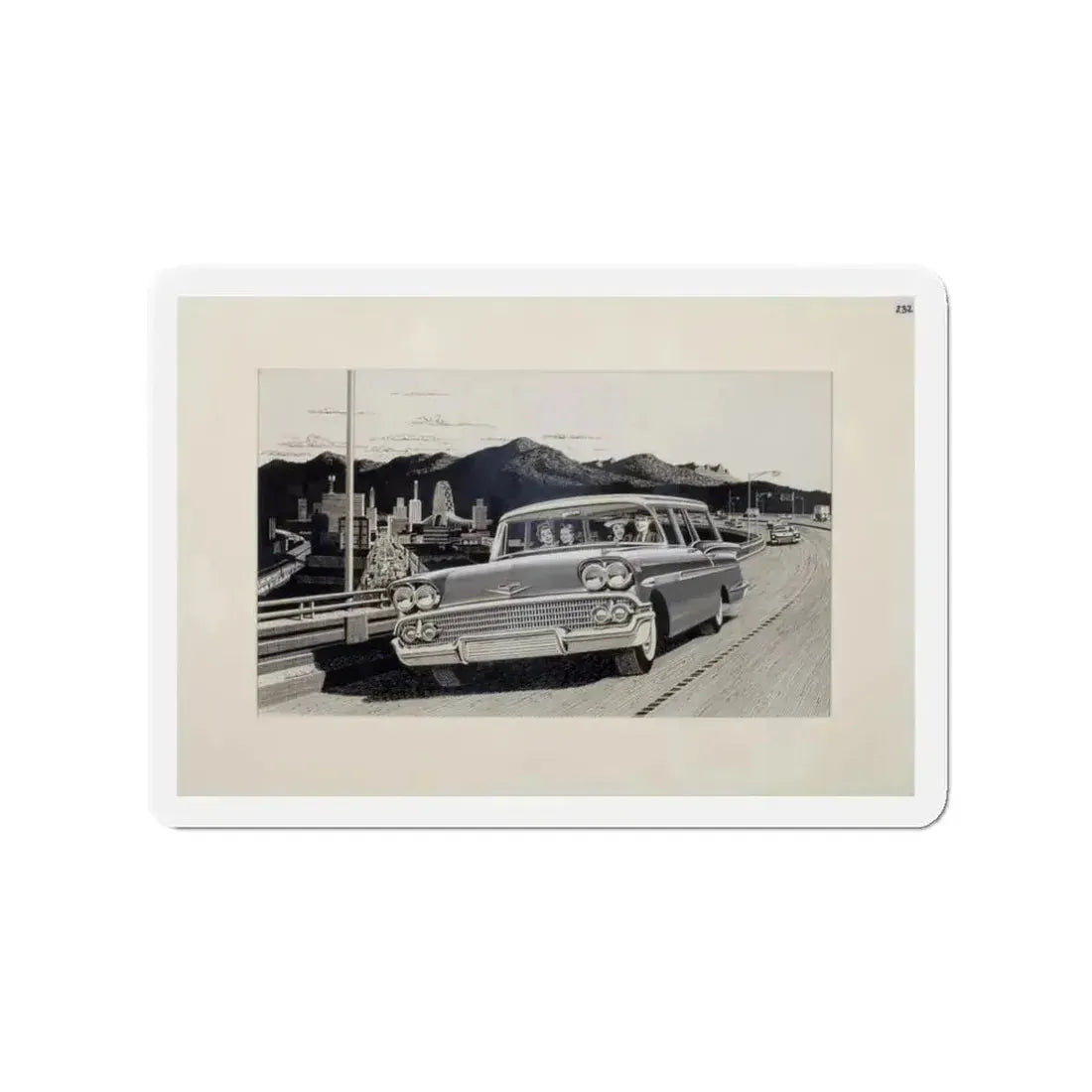 Group of Three Car Advertisements (3) (Magazine Illustration) Refrigerator Magnet 3 Inch Die-Cut - The Sticker Space