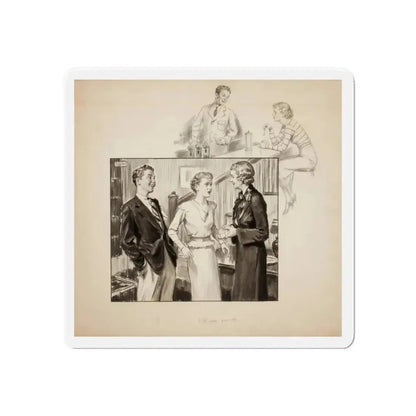 Group of three story illustrations (1) (Magazine Illustration) Refrigerator Magnet 6 Inch Die-Cut - The Sticker Space